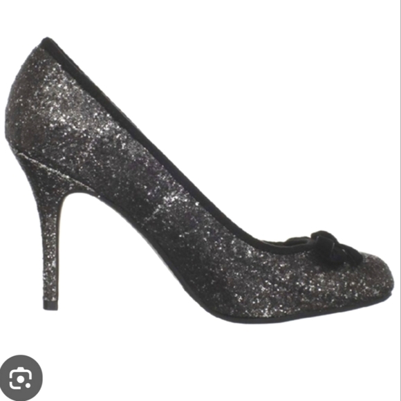 NEW Chinese Laundry Black Metallic Glitter Heels Stiletto Leather Shoes Celebs - Picture 1 of 10